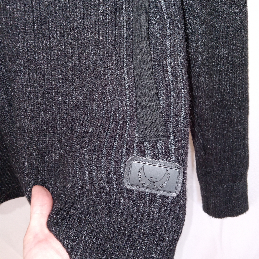 Nick Danger Mens Black Full Zip Sweater Jacket Mock Neck Hooded EUC - Picture 2 of 14